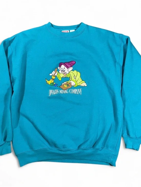 Disney Teal Crewneck Sweatshirt with Multicolor Dwarf Graphic - Picture 1 of 4
